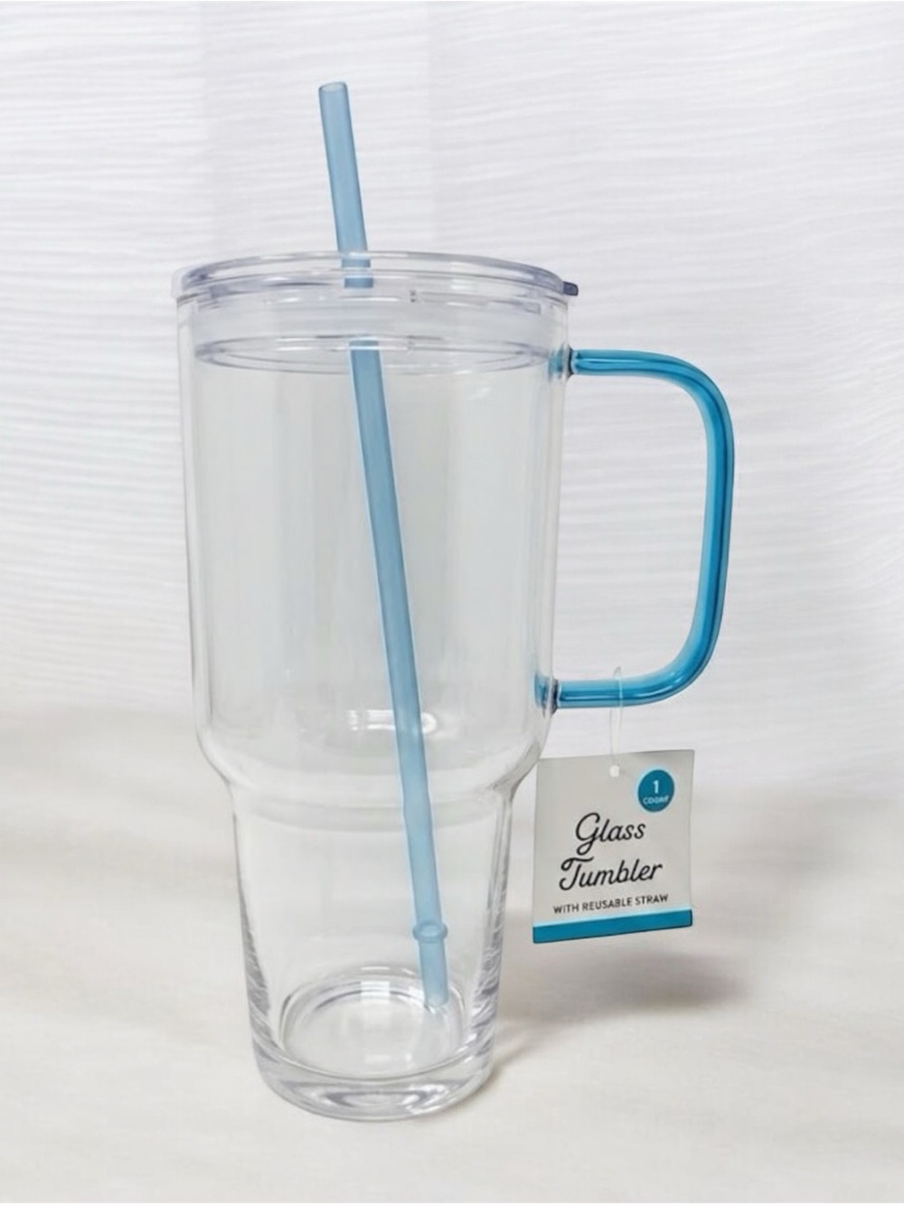 Target Bullseye Large Clear 32oz Glass Tumbler w/ Lid & Straw Blue Cup NEW